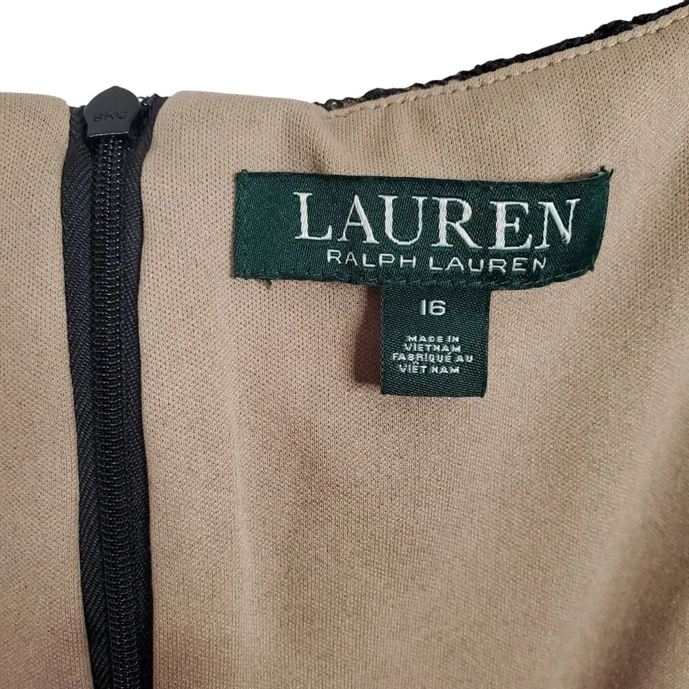 LRL Ralph Lauren Size 16 Dress Fitted Lined Sheer Lace Knee Length V-Neck Black - Picture 7 of 12